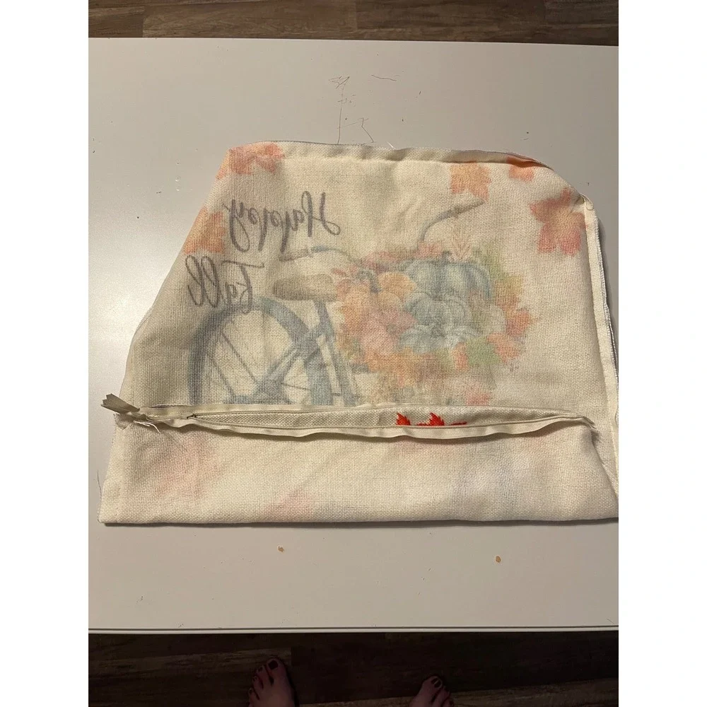 Throw Pillow Cover Unisex 18x18 Beige Excellent Happy Fall Bicycle